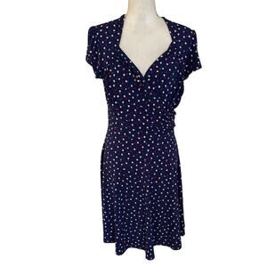 Leota PL LP Large Petite Confetti Polka Dot Sweetheart Neck Faux Wrap Dress